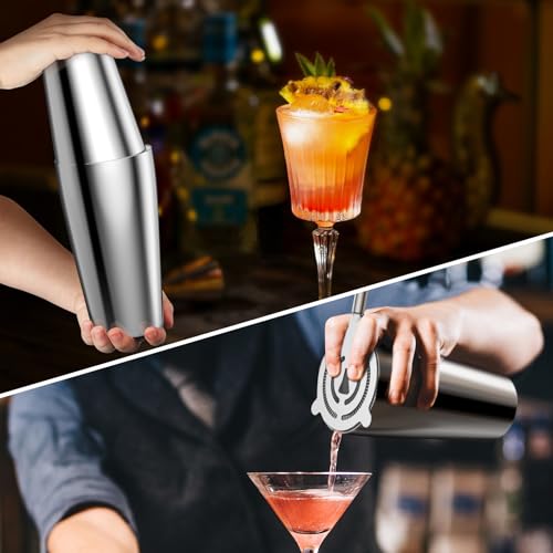 LyhoCink Stainless Steel Cocktail Shaker, 3-Piece Mixology Bartender kit, Bar Set with 18oz & 28oz Mixed Drink Shaker, Coc...