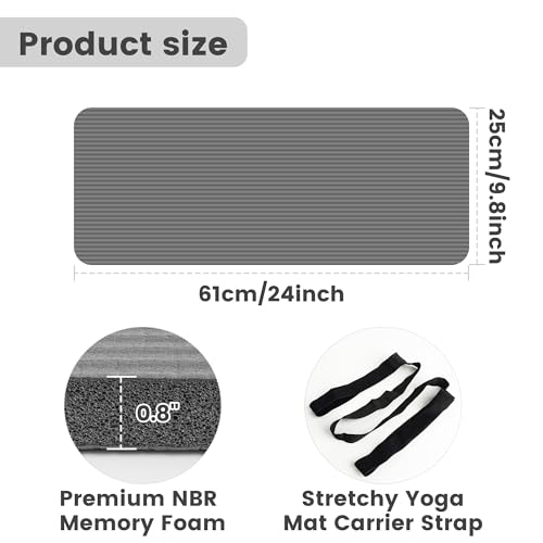 Yoga Knee Pad Cushion 0.8inch (20mm) Thick Yoga Mat with Carrier Strap for Pain Free Knees, Elbows, Wrists and Back, Worko...