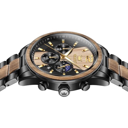 OLEVS Men Watch Blue Gold Analog Quartz Stainless Steel Waterproof Luminous Date Luxury Casual Watch