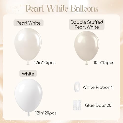 60pcs Double Stuffed Pearl Balloons 12inch, Pearl White Balloons, White Latex Balloon for Wedding Bridal Baby Shower Birth...