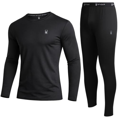 Spyder Mens Thermal Top and Bottom Set - 2 Piece Fleece Lined Thermal Shirts for Men and Long Johns Leggings Base Layer Set