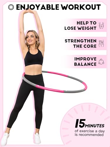 Phobby Weighted Exercise Hoop for Adults, 2.2lb Detachable Fitness Hoop, Adjustable Hoop with Jump Rope, Tape Measure and ...