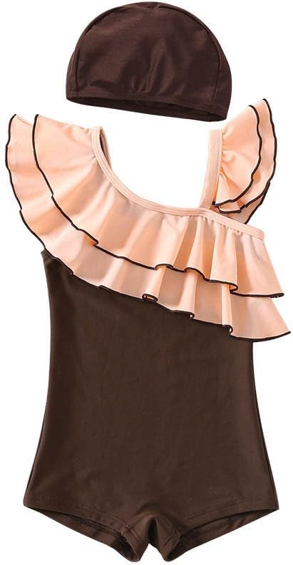 Girls Tankini Swimsuits Size 8-10 with Swim Cap Cute Ruffle Swimwear Kids Swimming Shorts for Beach & Pool