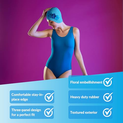 Sporti Bubble Swim Cap, Women Protection Bathing Cap, Anti-Slip Interior Grip, Made from Latex/Rubber & Keep Head Warm