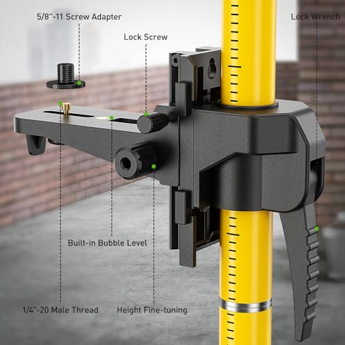 Huepar 12 Ft./3.7M Professional Laser Level Pole with Tripod and 1/4-Inch by 20-Inch Laser Mount for Rotary and Line Laser...