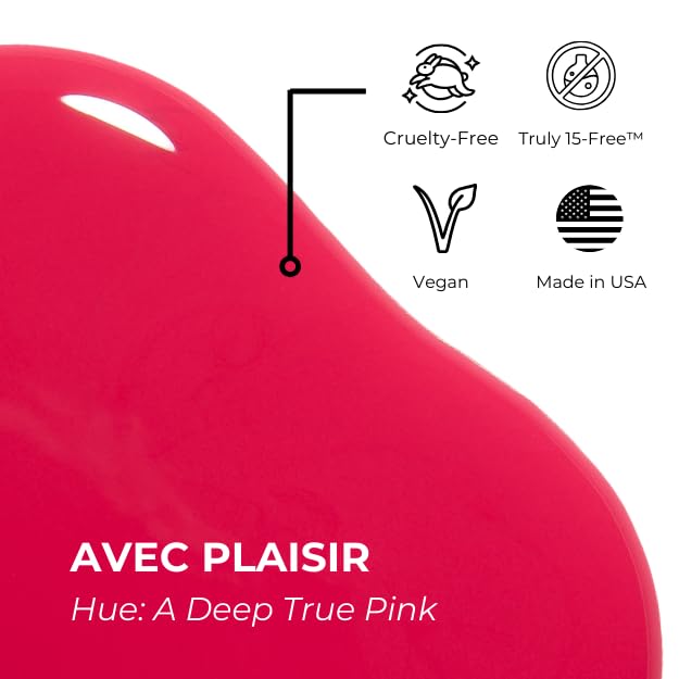 Huella Vegan Nail Polish, Clean Beauty, 15-Free & Cruelty-Free - Longwear, Glossy Finish, Chip-Resistant, Lacquer (Avec Plaisir)