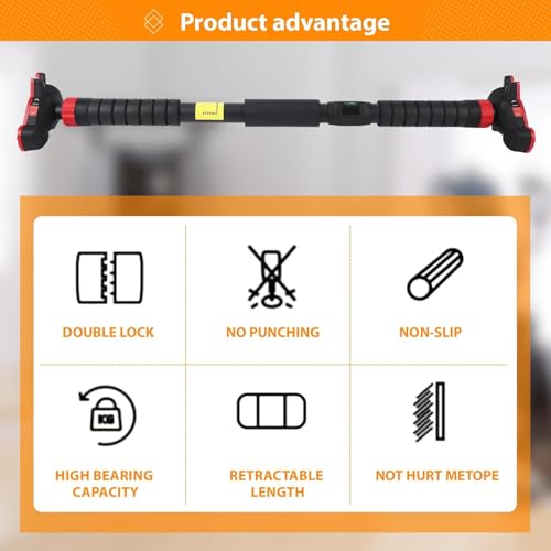 Adjustable Pull Up Bar for Doorway 27-42"with Level Meter,Strength Training Pull-Up Bars, No Screws Needed, Safety Locking...