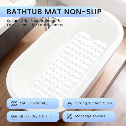 Silicone Bathtub Mat Non Slip, Acupressure mat for Back Pain Relief and Muscle Relaxation Bathtub with Drain Holes and Suc...