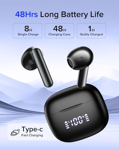 Aiearbu Wireless Earbuds, Bluetooth 5.3 Headphones, 48H LED Display Ear Buds, Bluetooth Earbuds with Noise Cancelling Mic,...