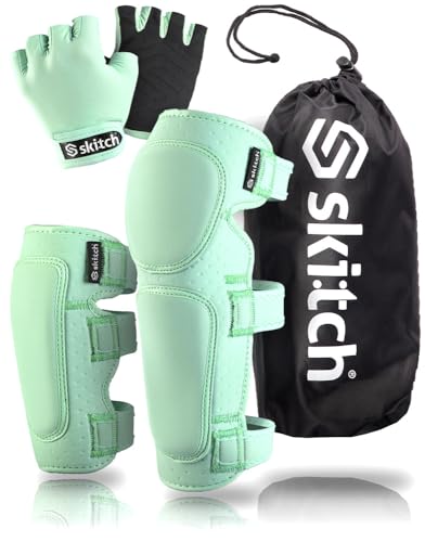 SKITCH Skateboard Protective Safety Gear Set for Kids and Teens | Premium Lycra Sport Knee Pads + Elbow Pads + Wrist Guard...