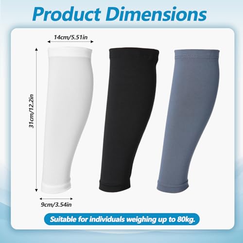 3 Pairs Calf Compression Sleeve for Men and Women, Lightweight Footless Socks, Calf Sleeves with Anti Slip Silicone Strips...