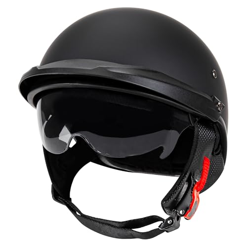Cartman Motorcycle Open Face Helmet with Sun Visor Quick Release Buckle, Matte Black, DOT Approved
