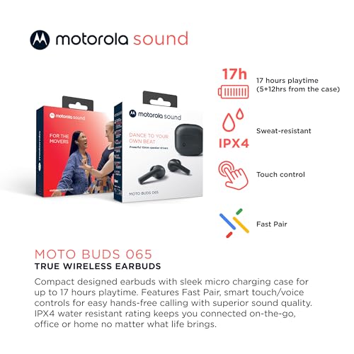 Motorola Moto Buds 065 - True Wireless, Ear Buds, Noise Isolation and 17 Hours Playtime, Touch Control on Both Earbuds, IP...