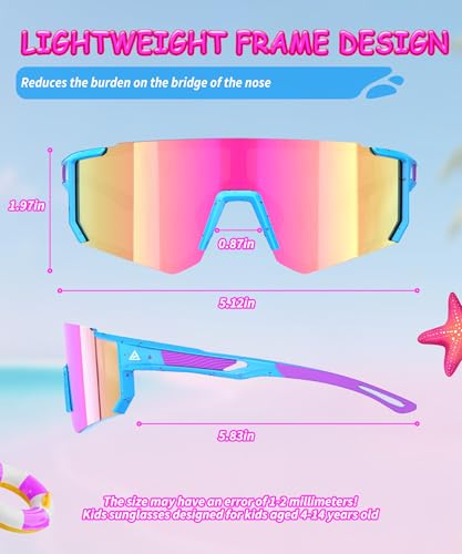 QALLY Kids Sunglasses Youth Baseball Softball Sunglasses for Girls Boys Age 4-14 UV Protection Sports Kids 3 Pack