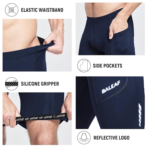 baleaf Men's Padded Bike Shorts Cycling Road Biking Riding Bicycle Cycle Wear Pockets UPF 50+ MTB Accessories Tights