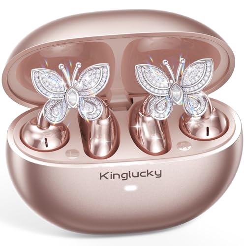 Kinglucky ClipFree Open-Ear Headphones with Butterfly Earrings, Ultra-Comfort & Snug Fit Clip On Earbuds, 50H Playtime Blu...