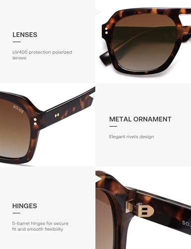 SOJOS Retro Thick Polarized Aviator Sunglasses for Women Men, Large Trendy Bold Square Pilot Shades SJ2385