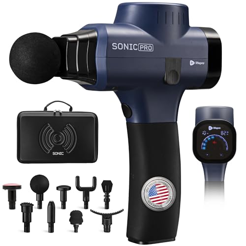 LifePro Sonic Pro Handheld Electric Massage Gun – Deep Tissue Percussion Massager Gun with 10 Speeds & 9 Heads – Muscle Ma...