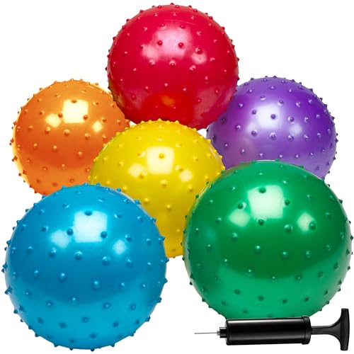 Bedwina Knobby Balls - Bulk 7 Inch Sensory and Spiky Massage Stress Balls for Toddlers, with Pump, Fun & Bouncy for Toddle...