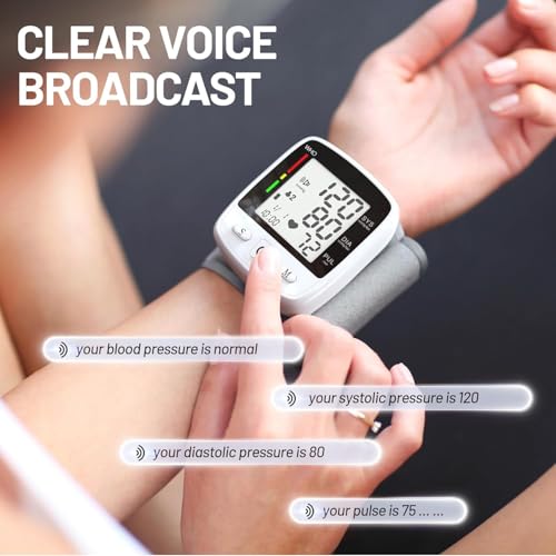 Blood Pressure Monitor Digital Wrist BP Machine Automatic Adjustable Cuff (5.3 to 7.7 in) with 2 Users 180 Memory Voice Br...