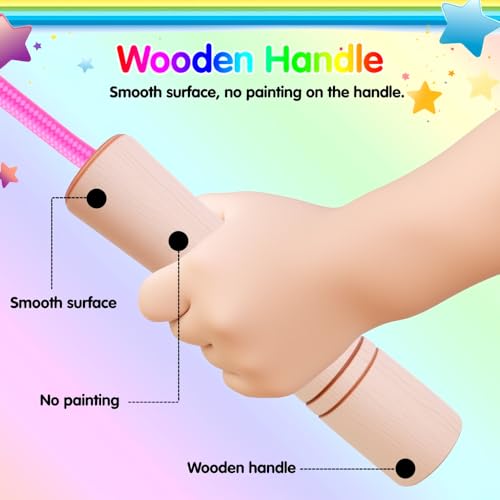 Rainbow Jump Rope for Kids - Wooden Handle - 8.5FT Adjustable Nylon Braided Fitness Skipping Rope for Girls or Boys Fitnes...