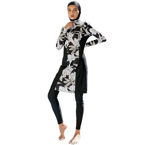 Womens Muslim Swimsuits Burkini Hijab Bathing Suit Built-in Bra Swimming Top + Swimming Pants + Swim Cap Three Piece Swimsuit