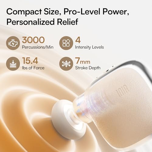INIA PocketForce Mini Massage Gun - 75% Smaller, High-Power Percussion for Full Body Relief, Portable Deep Tissue Massager...