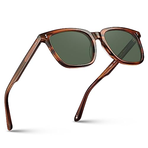 CARFIA Acetate Polarized Sunglasses for Men UV400 Protection Classic Retro Square Shades Driving Glasses