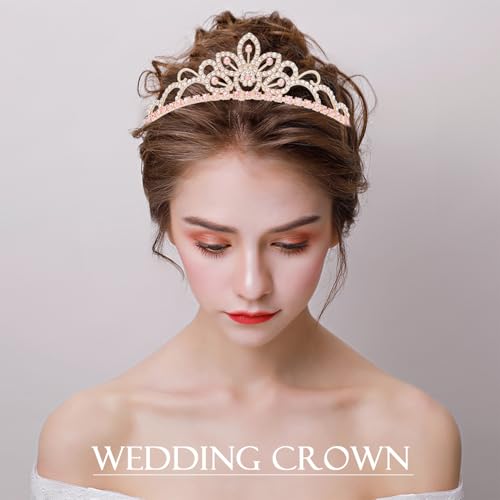 SuPoo Pink Gold Crown Tiaras for Girl Princess Crown Headband Birthday Hair Accessories Princess Decoration for Wedding Pa...