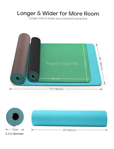 Heathyoga Eco Friendly Non Slip Yoga Mat, Body Alignment System, SGS Certified TPE Material - Textured Non Slip Surface an...