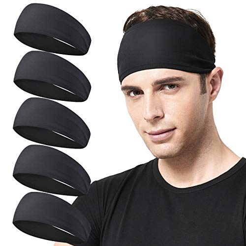 Acozycoo Mens Running Headband,5Pack,Mens Sweatband Sports Headband for Running,Cycling,Basketball,Yoga,Fitness Workout St...