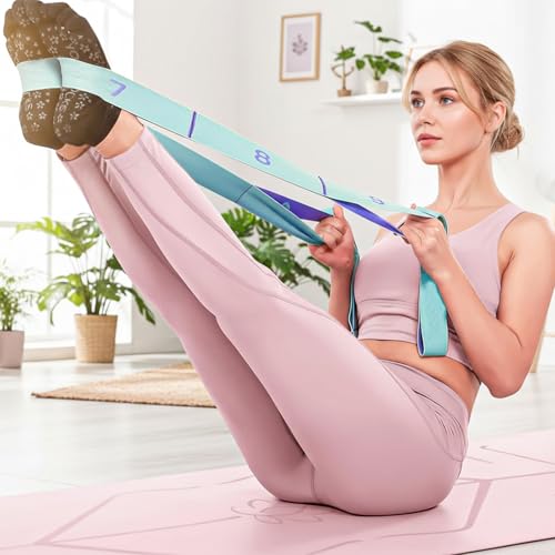 ElevateTech Yoga Straps for Stretching, 11 Loops Stretch Band for Yoga, Pilates, Ballet, Fitness and Physical Therapy Elas...