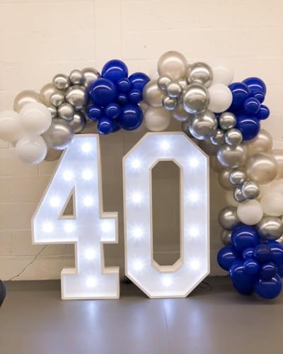 PTGOLUO 153Pcs Navy Blue and Silver Balloons Garland Arch Kit with Stars -22 18 12 10 5 inch Different Size Royal Blue Whi...