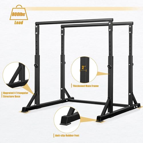 Bongkim Dip Bar, Heavy Duty Dip Station with 7 Height Levels, 800lbs Adjustable Parallel Bars for Tricep Dips Pull-Ups L-S...