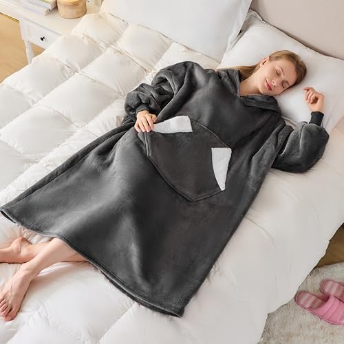 Wearable Blanket Hoodie, Sherpa Fleece Hooded Blanket, Oversized Hoodie for Adults Women Men, Cozy Blanket Sweatshirt with...