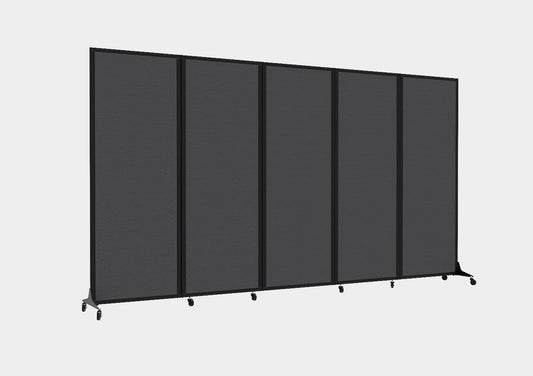 Versare Easy Wall Folding Room Divider | Freestanding Office Partitions | Classroom Dividers | Locking Wheels | Portable Room Separator | 14' Wide x 6' Tall Charcoal Gray Fabric Panels