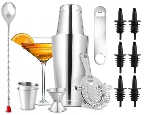 NutriChef Mixology Bartender Cocktail Shaker Set - Includes 15 & 30 oz Stainless Steel Shakers, 6 Bottle Pourers & More - ...