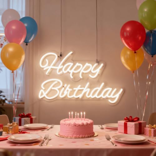 THIIXDAI Happy Birthday LED Lights, USB Powered Neon Sign for Room Decor, Art Decoration Happy Birthday Neon Light Sign fo...