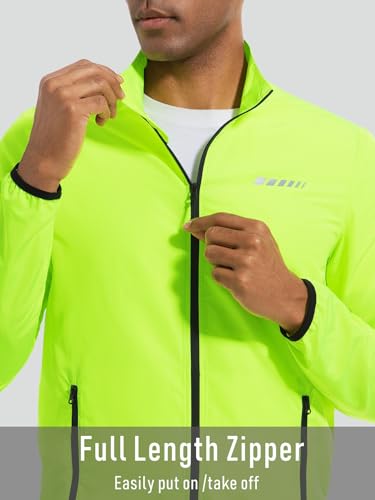 qualidyne Men's Lightweight Cycling Windbreaker Jacket, Windproof, Water-Resistant (Light Rain), Reflective, 2 Zip Pockets