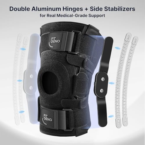 Fit Geno Hinged Knee Brace for Meniscus Tear: Adjustable Support for Knee Pain w/Built-in Side Stabilizers & Removable Met...