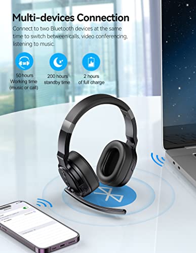 TECKNET Bluetooth Trucker Headset, Single and Dual Ear Wireless Headset with Mic for Work Noise Cancelling, 50Hrs 3 EQ Mus...