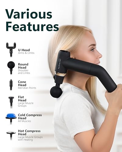 InClover Life Massage Gun with Detachable Extension Handle for Deep Tissue Muscle Massage – Handheld Back & Shoulder Percu...