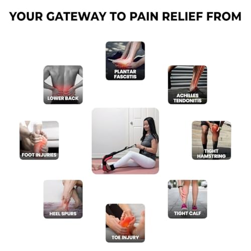 Yaghzu Foot and Calf Stretcher - Stretching Strap for Plantar Fasciitis, Achilles Tendonitis, Heel Spurs, Foot Drop, & Ham...