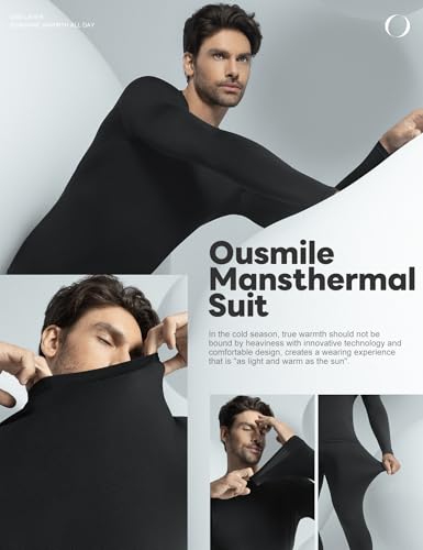 Ousmile Thermal Underwear for Men Long Johns with Fleece Lined Base Layer Set for Cold Weather Top Bottom
