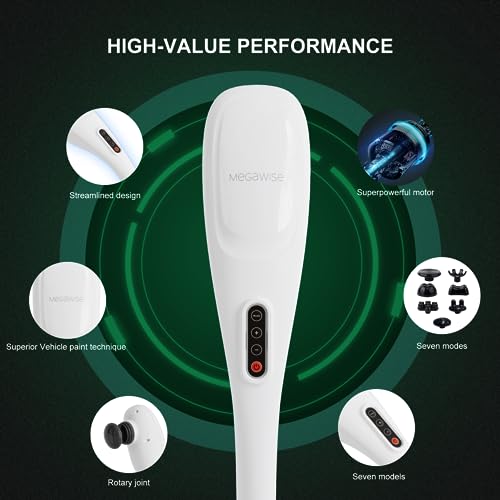 MEGAWISE Handheld Back Massager | Deep Tissue Percussion Relief for Back, Neck, Shoulders, Waist Legs, Full Body for Impro...