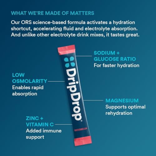 DripDrop Hydration Packets - Bold Variety Pack - Single Serve Electrolytes Powder Drink Mix - Watermelon, Berry, Lemon, Or...