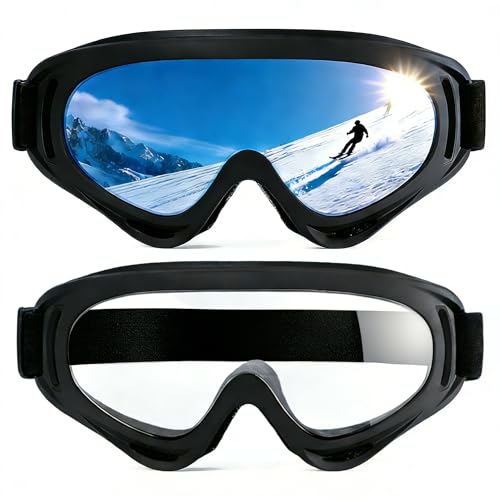 ActHose 2 Pack Professional Skiing Goggles for Men Women, Advanced Ventilation, Anti Fog Scratch Impact Resistant UV