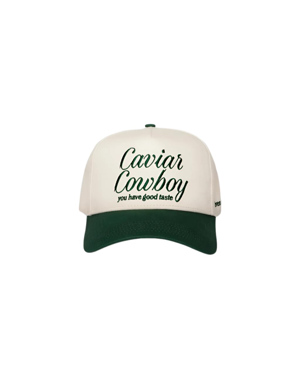 Caviar Cowboy Cap (Beige & Forest Green) - Adjustable Baseball Cap, Embroidered Hat, Trendy Trucker Hat, Gift for Men and Women