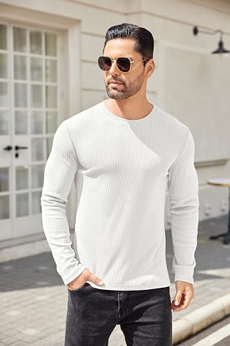COOFANDY Mens Long Sleeve Shirts Thermal T-Shirt Slim Fit Crewneck Sweater Knitted Pullover Shirt