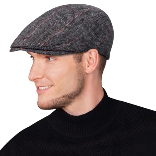 Senker Fashion 2 Pack Newsboy Cap for Men Adjustable Herringbone Tweed Wool Hats Blend Flat Cap Ivy Cabbie Driving Hat
